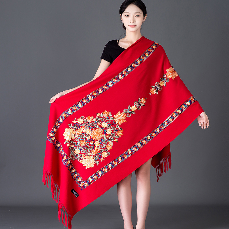 Cashmere Scarf - Thickened Embroidered Faux Cashmere Scarf Nepalese