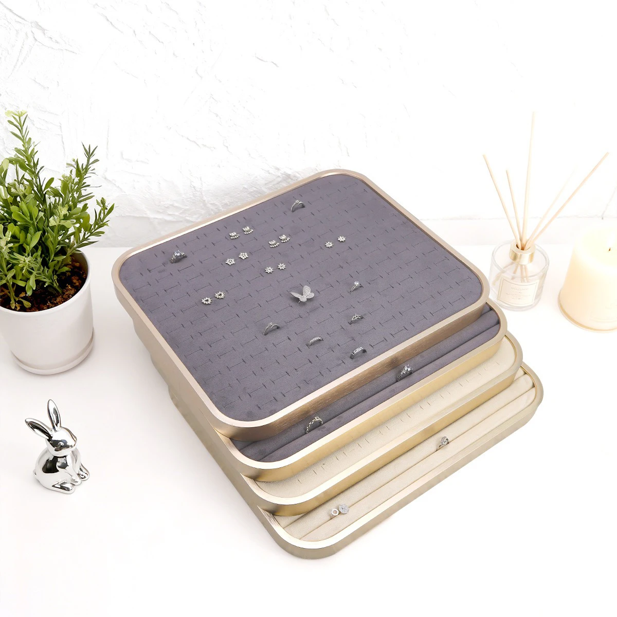 Gold Plated Jewelry - Aluminum Alloy Gold-Plated Velvet Jewelry Trays