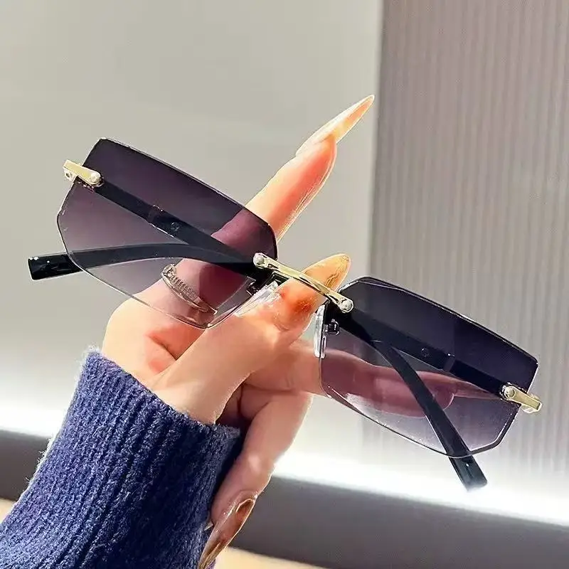 Sunglasses Uv400 - Trendy Rimless Sunglasses for Men Women