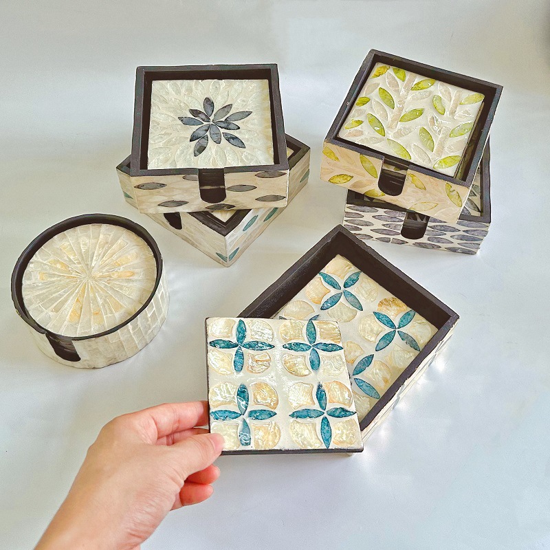 6 Pieces Colorful Shell Coaste - Marble Coaster Set recension och pris