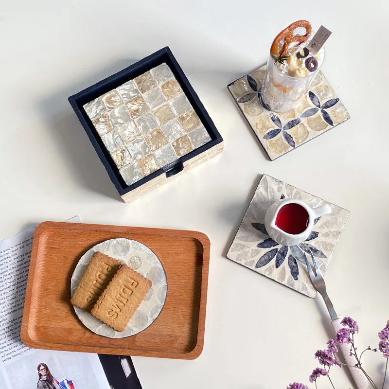 6 Pieces Colorful Shell Coaste - Marble Coaster Set recension och pris