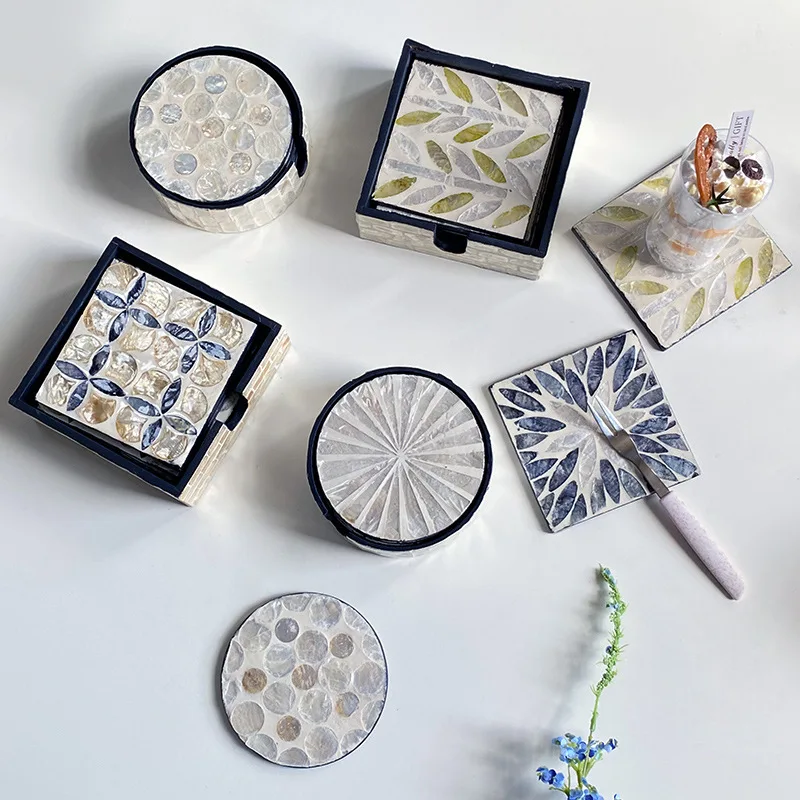 6 Pieces Colorful Shell Coaste - Marble Coaster Set recension och pris