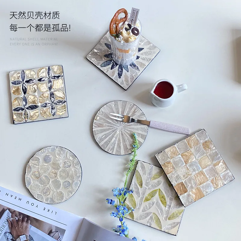 6 Pieces Colorful Shell Coaste - Marble Coaster Set recension och pris