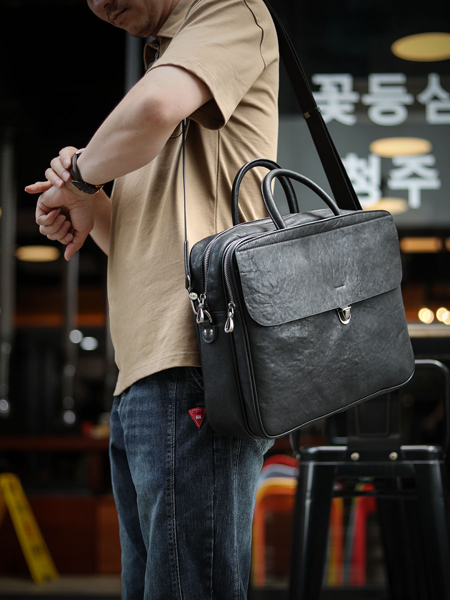 LuxurySoft Black Genuine Leath - Leather Briefcase recension och pris