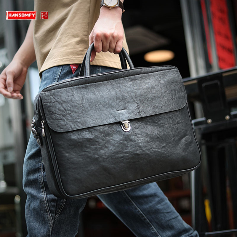 LuxurySoft Black Genuine Leath - Leather Briefcase recension och pris