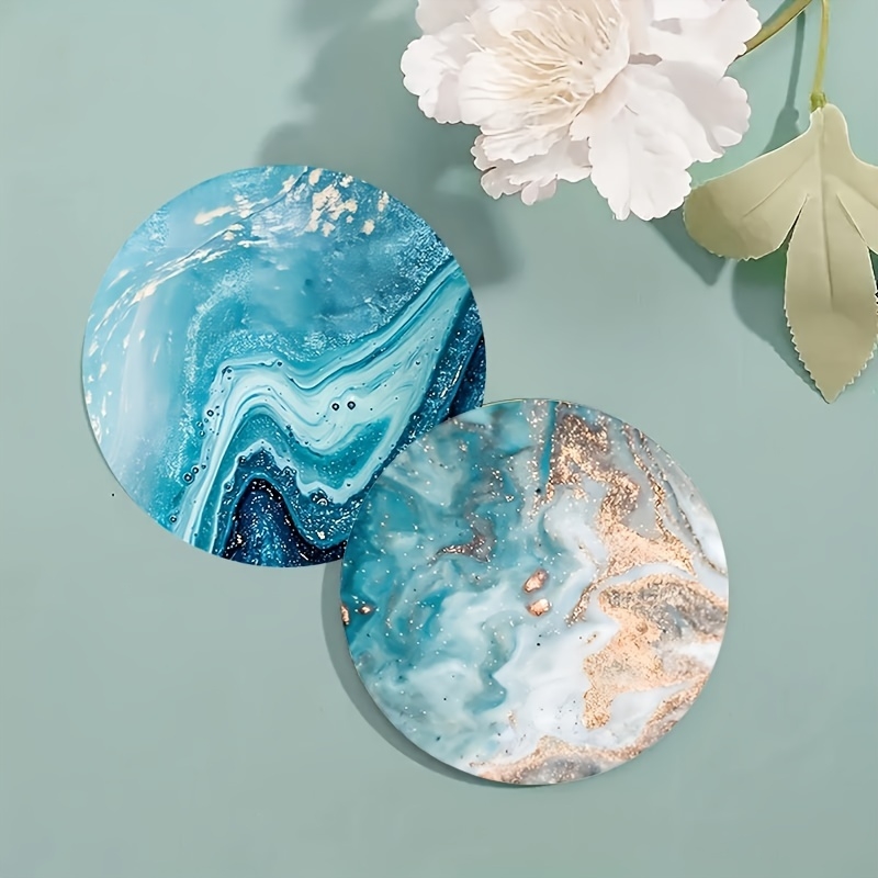 2D Flat 6pcs Blue Ocean Round  - Marble Coaster Set recension och pris