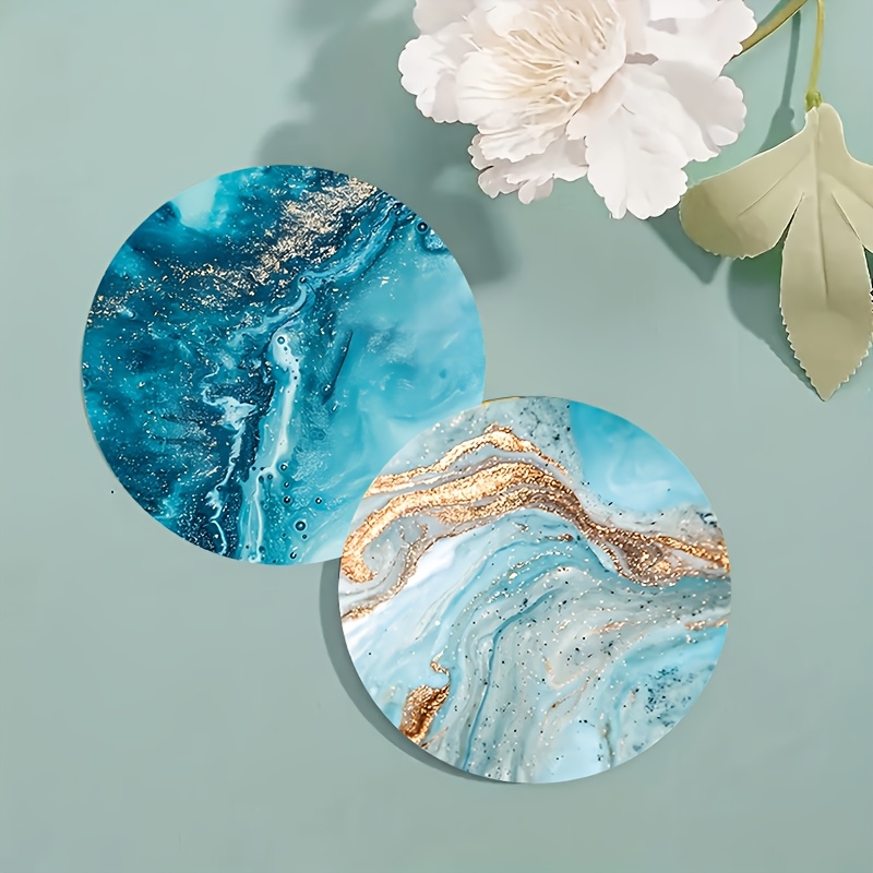 2D Flat 6pcs Blue Ocean Round  - Marble Coaster Set recension och pris